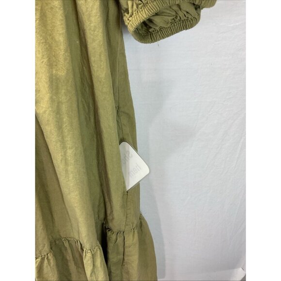 Caryn Lawn Dress Womens One Size Green Pockets Tiered Midi puff sleeve - Picture 4 of 13